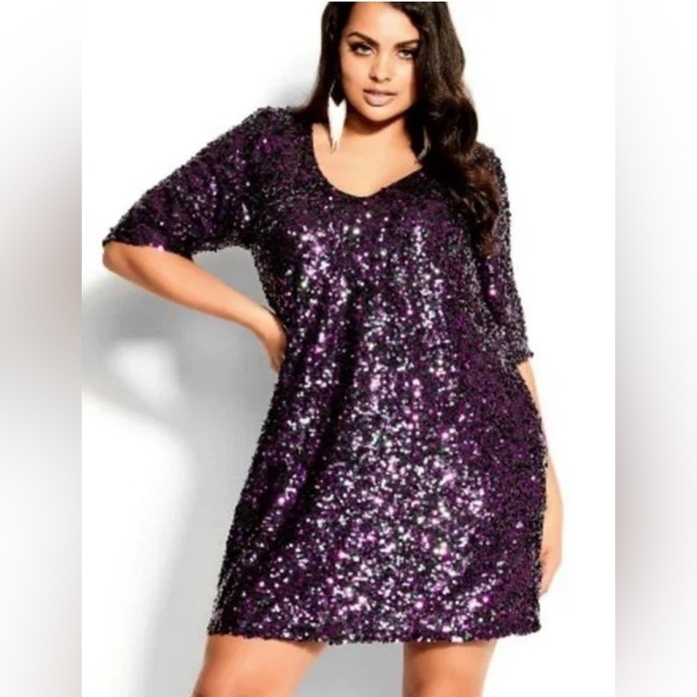City Chic Purple Sequin Mini Dress - New! - Size 14